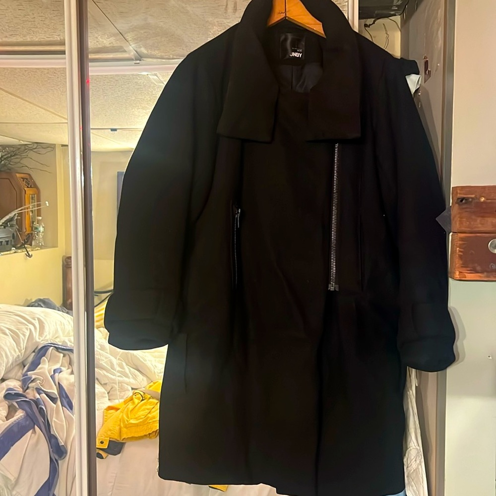 Oversized Black wool blend coat Large